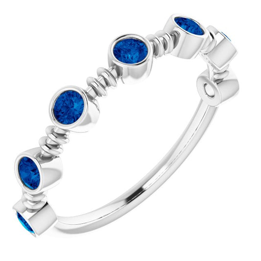 Lab-Grown Blue Sapphire Bezel-Set Ring - White Gold