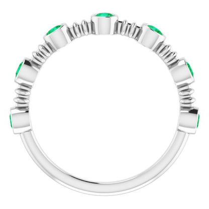 Lab-Grown Emerald Bezel-Set Ring - White Gold