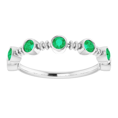 Lab-Grown Emerald Bezel-Set Ring - White Gold