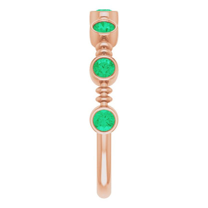 Lab-Grown Emerald Bezel-Set Ring - Rose Gold