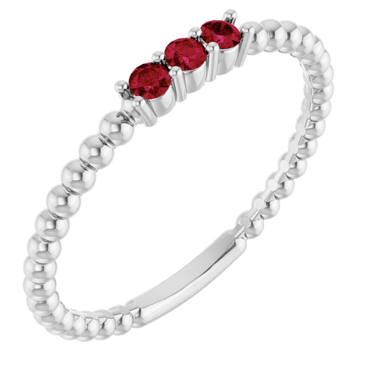Lab-Grown Ruby Beaded Ring - White Gold