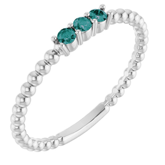 Lab-Grown Alexandrite Beaded Ring - White Gold
