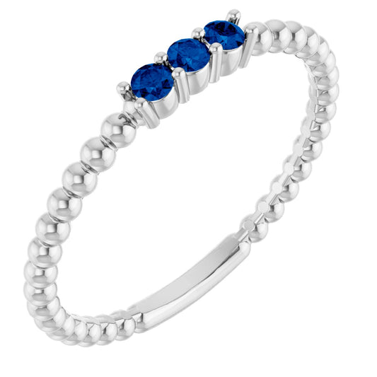 Lab-Grown Blue Sapphire Beaded Ring - White Gold