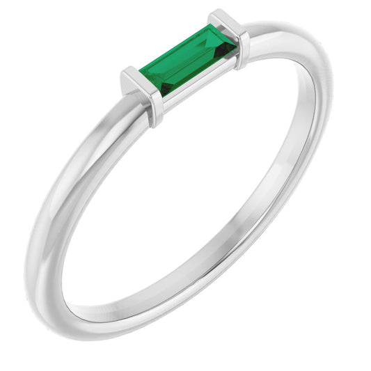 Lab Grown Emerald Stackable Ring - White Gold