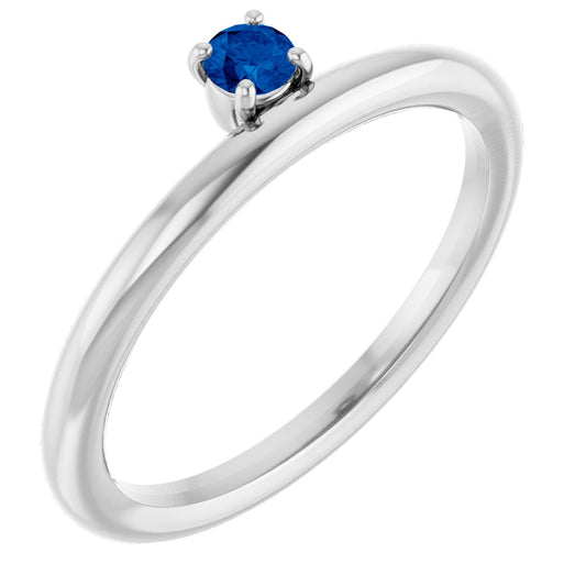 Lab-Grown Blue Sapphire Stackable Ring - White Gold