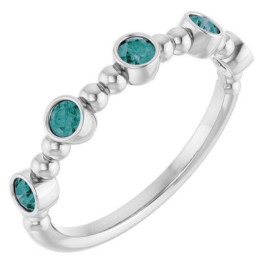 Lab-Grown Alexandrite Stackable Beaded Ring - White Gold