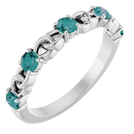 Lab-Grown Alexandrite Linked Stackable Ring - White Gold
