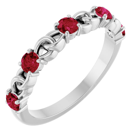 Lab-Grown Ruby Linked Stackable Ring - White Gold