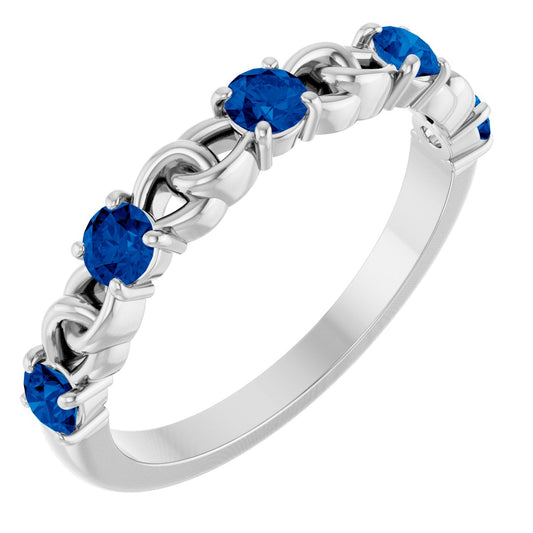 Lab-Grown Blue Sapphire Linked Stackable Ring - White Gold