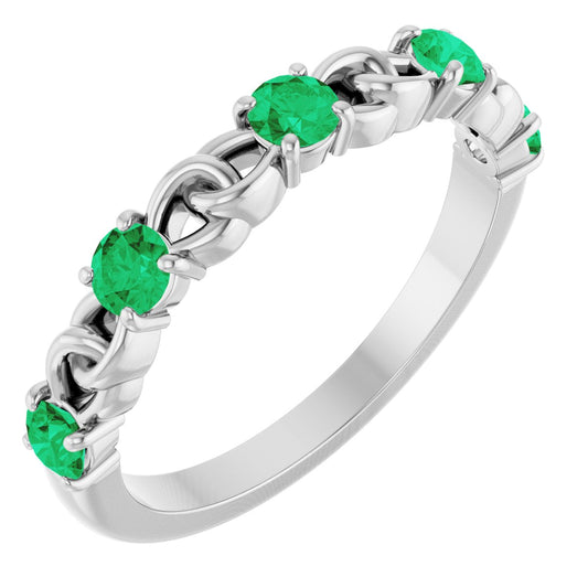 Lab-Grown Emerald Linked Stackable Ring - White Gold