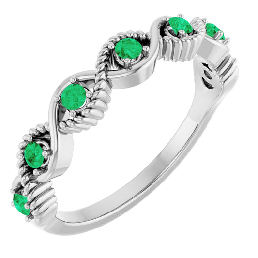 Lab-Grown Emerald Stackable Ring - White Gold