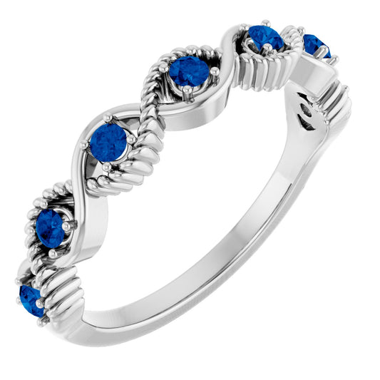 Lab-Grown Blue Sapphire Stackable Ring - White Gold