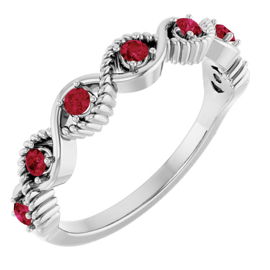 Lab-Grown Ruby Stackable Ring - White Gold