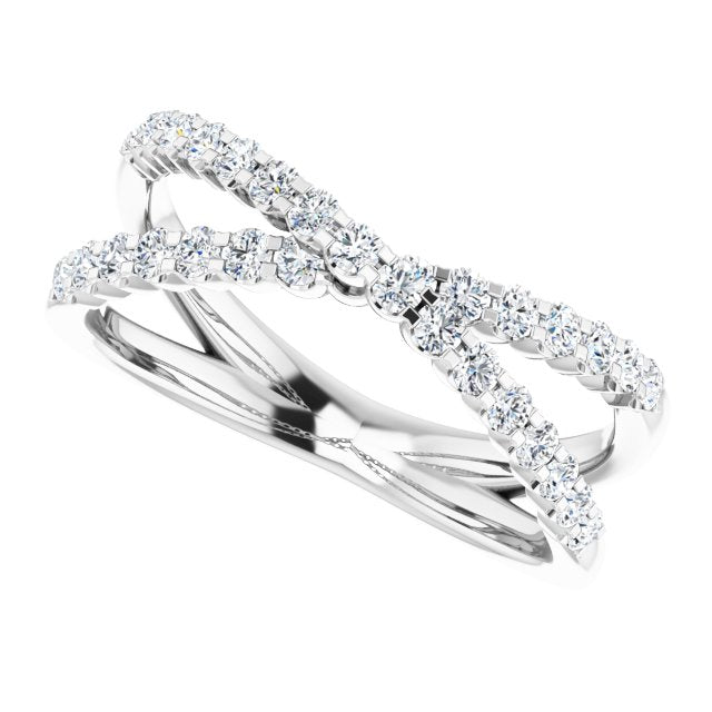 Lab-Grown Diamond Accented Criss-Cross Ring - White Gold - Lab Grown Diamond