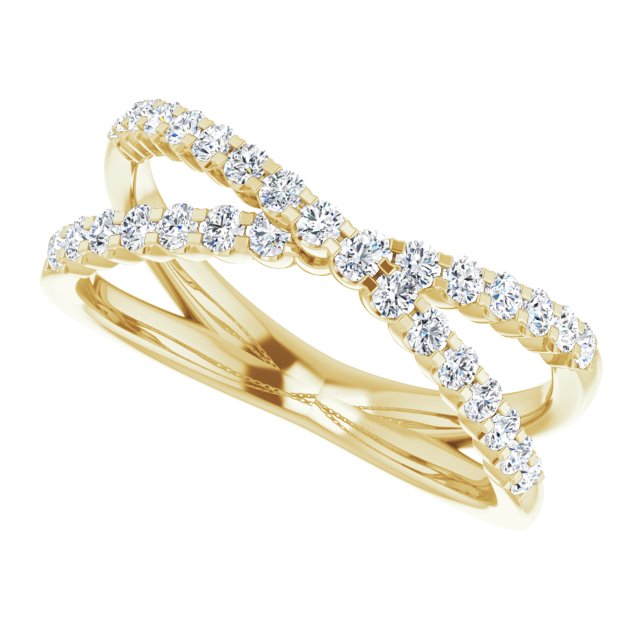 Lab-Grown Diamond Accented Criss-Cross Ring - Yellow Gold - Lab Grown Diamond