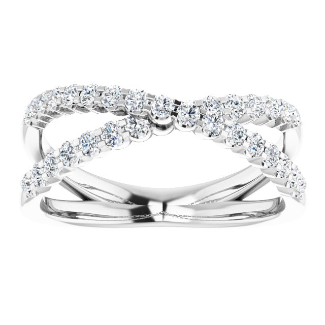 Lab-Grown Diamond Accented Criss-Cross Ring - White Gold - Lab Grown Diamond
