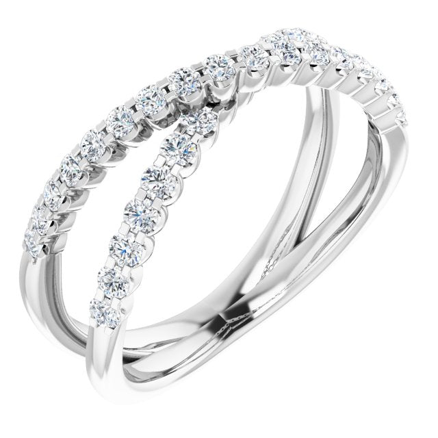 Lab-Grown Diamond Accented Criss-Cross Ring - White Gold - Lab Grown Diamond