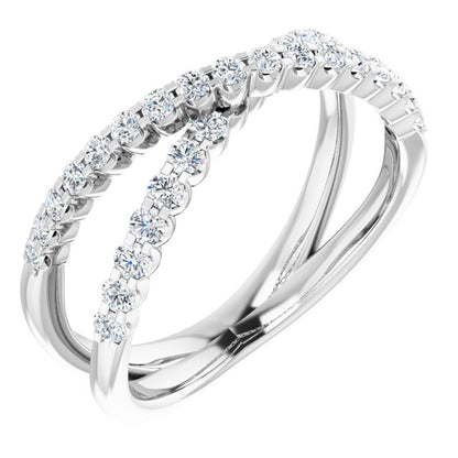 Lab-Grown Diamond Accented Criss-Cross Ring - White Gold - Lab Grown Diamond