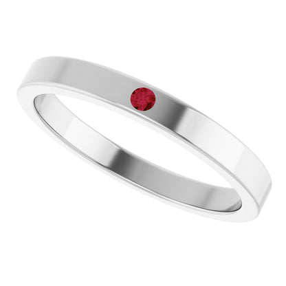 Lab-Grown Ruby Family Stackable Ring - White Gold