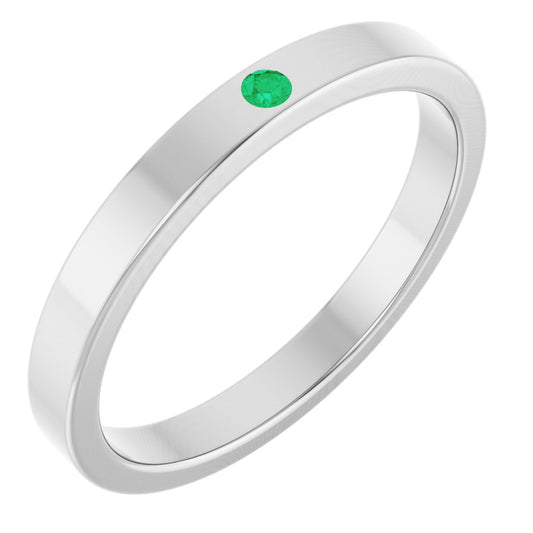 Lab-Grown Emerald Stackable Family Ring - White Gold