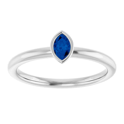 Lab-Grown Blue Sapphire Stackable Ring - White Gold
