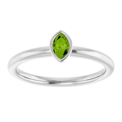 Imitation Peridot Stackable Ring - White Gold