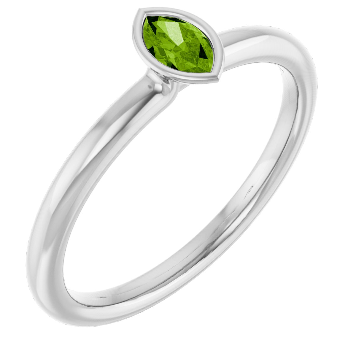 Imitation Peridot Stackable Ring - White Gold