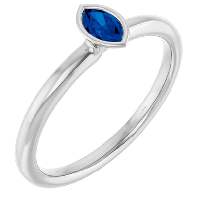 Lab-Grown Blue Sapphire Stackable Ring - White Gold