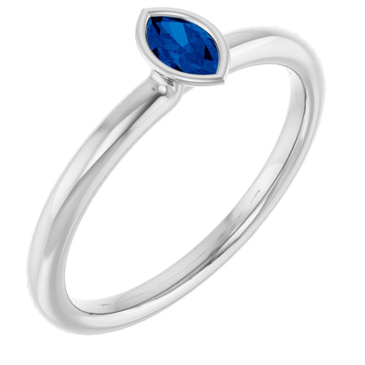 Lab-Grown Blue Sapphire Stackable Ring - White Gold
