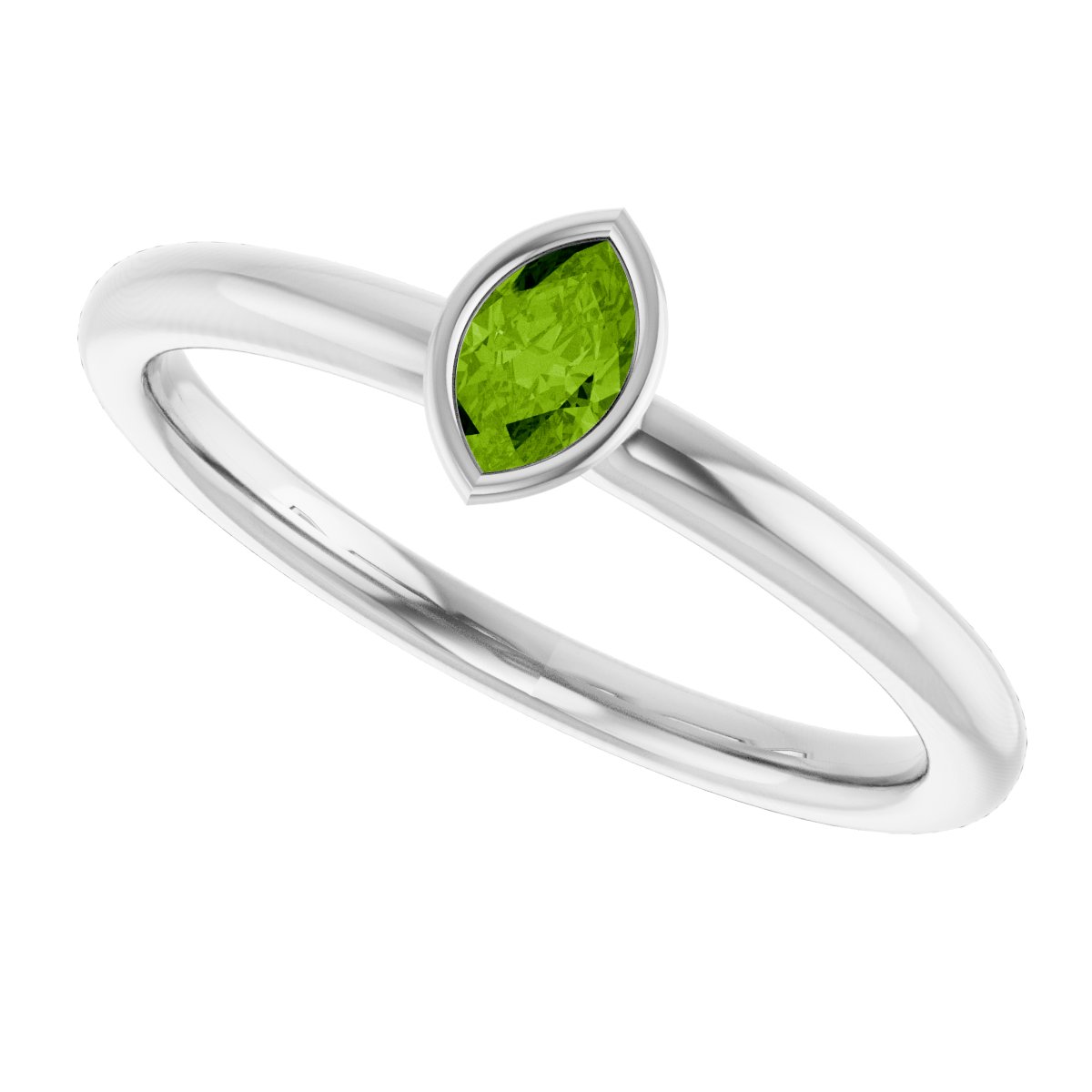 Imitation Peridot Stackable Ring - White Gold