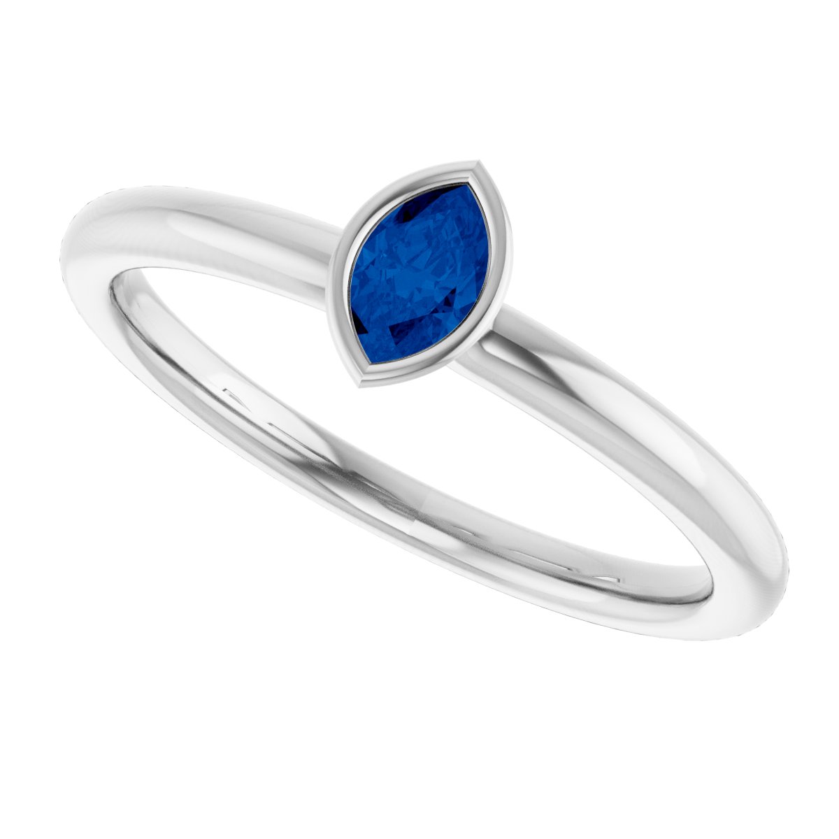 Lab-Grown Blue Sapphire Stackable Ring - White Gold