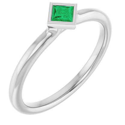 Lab-Grown Emerald Stackable Ring - White Gold