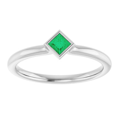 Lab-Grown Emerald Stackable Ring - White Gold