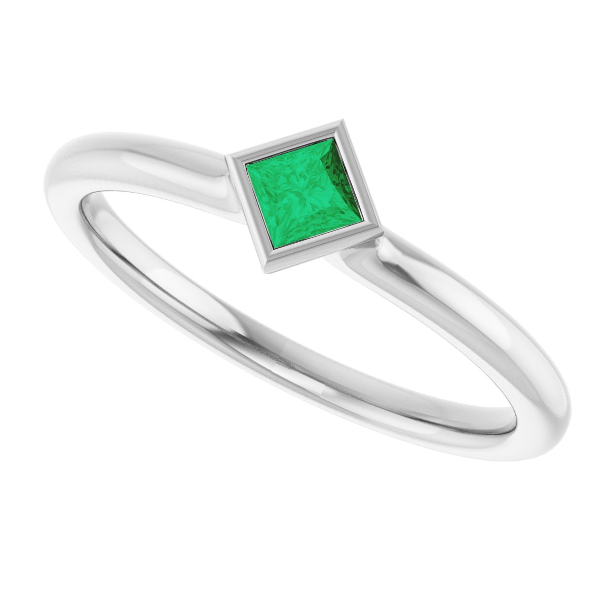 Lab-Grown Emerald Stackable Ring - White Gold