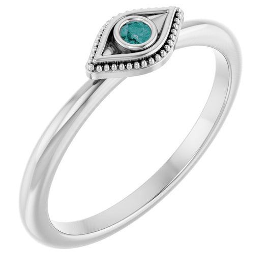 Lab-Grown Alexandrite Stackable Evil Eye Ring - White Gold