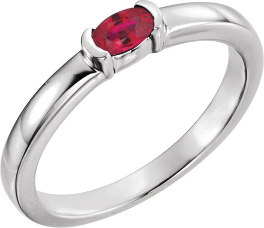 Lab-Grown Ruby Family Stackable Ring - White Gold