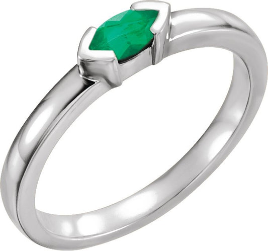 Lab-Grown Emerald Family Stackable Ring - White Gold