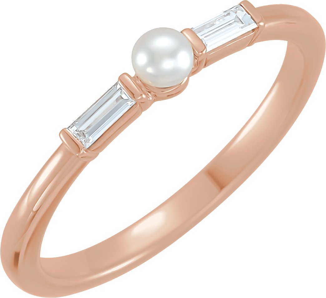 White Seed Pearl And 1/8 Ctw Diamond Ring - Rose Gold