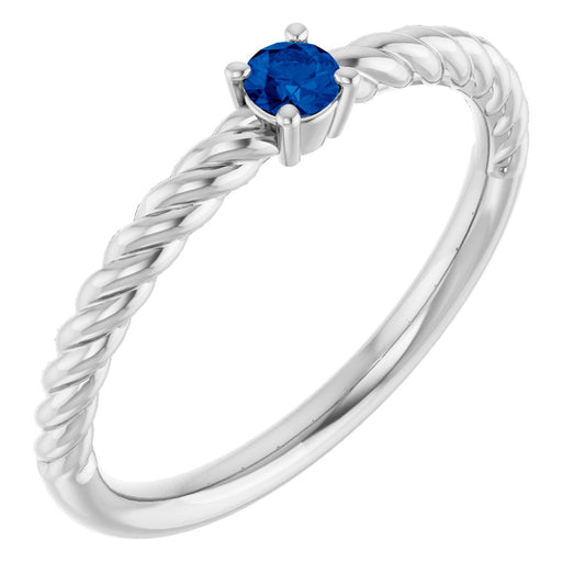 Lab-Grown Blue Sapphire Solitaire Rope Ring - White Gold