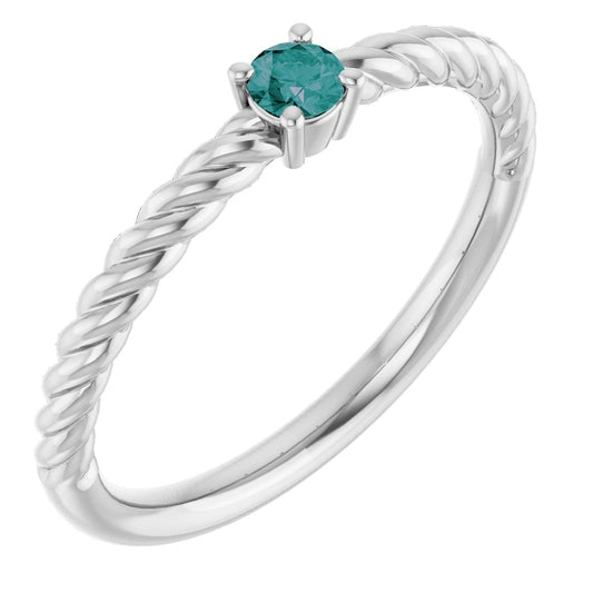 Lab-Grown Alexandrite Solitaire Rope Ring - White Gold