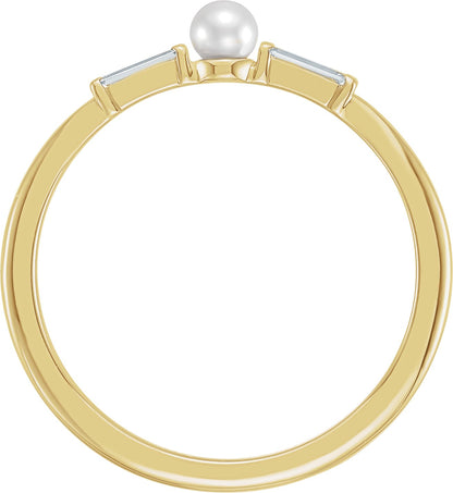 White Seed Pearl And 1/8 Ctw Diamond Ring - Yellow Gold