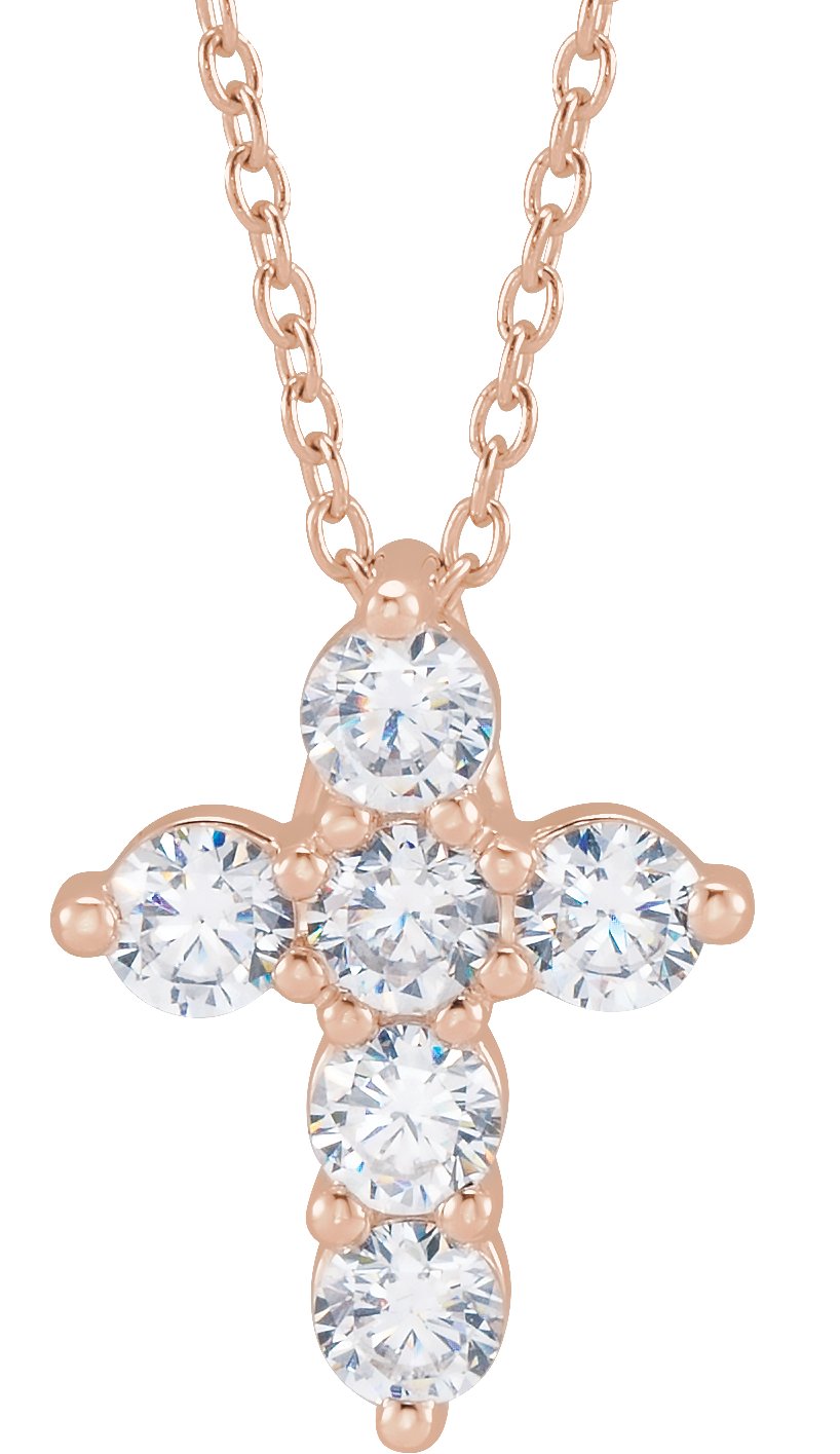 3/4 Ctw Lab-Grown Diamond Cross Necklace - Rose Gold - Lab Grown Diamond
