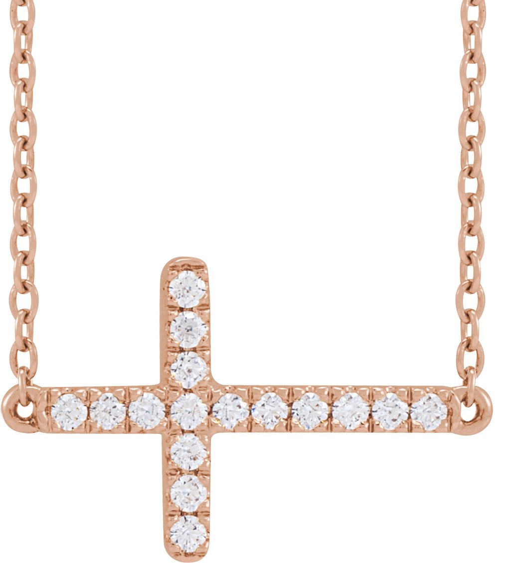 1/6 Ctw Lab-Grown Diamond Sideways Cross Necklace - Rose Gold - Lab Grown Diamond