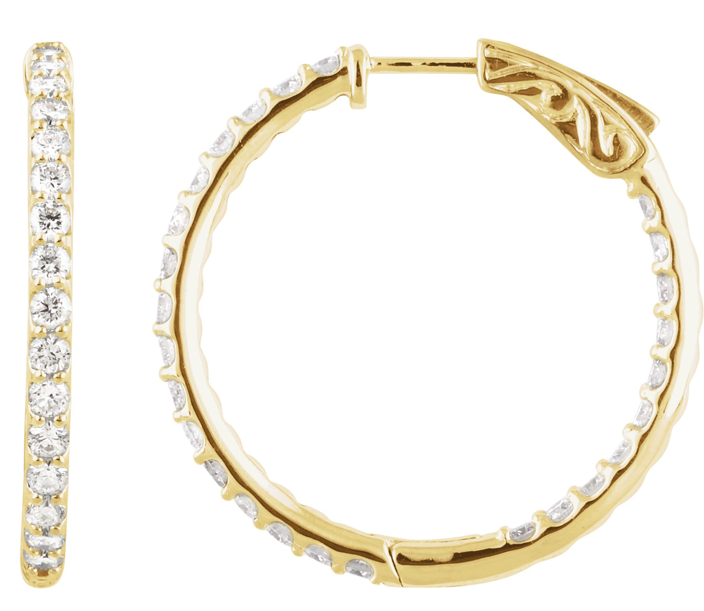 2 Ctw Lab-Grown Diamond Inside-Outside Hinged Hoop Earrings - Lab Grown Diamond