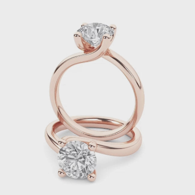 4 Prong Bypass Shank Round Lab Grown Diamond Solitaire Engament Ring Video
