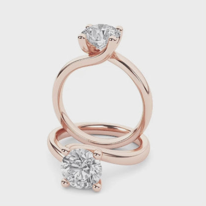 4 Prong Bypass Shank Round Lab Grown Diamond Solitaire Engament Ring Video