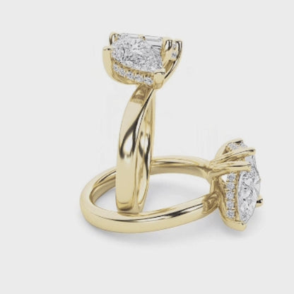 3CT Toi et Moi Lab Grown Diamond Ring Pear and Emerald Video